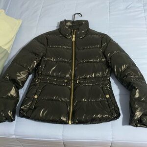 M (Fits like S) Zara black shiny patent puffer jacket coat warm no hood